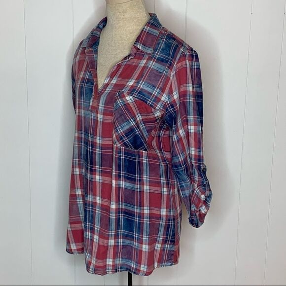 Skies are Blue Red Blue Plaid Pullover Tunic Womens Size Medium NWT Roll Tab - Picture 1 of 6
